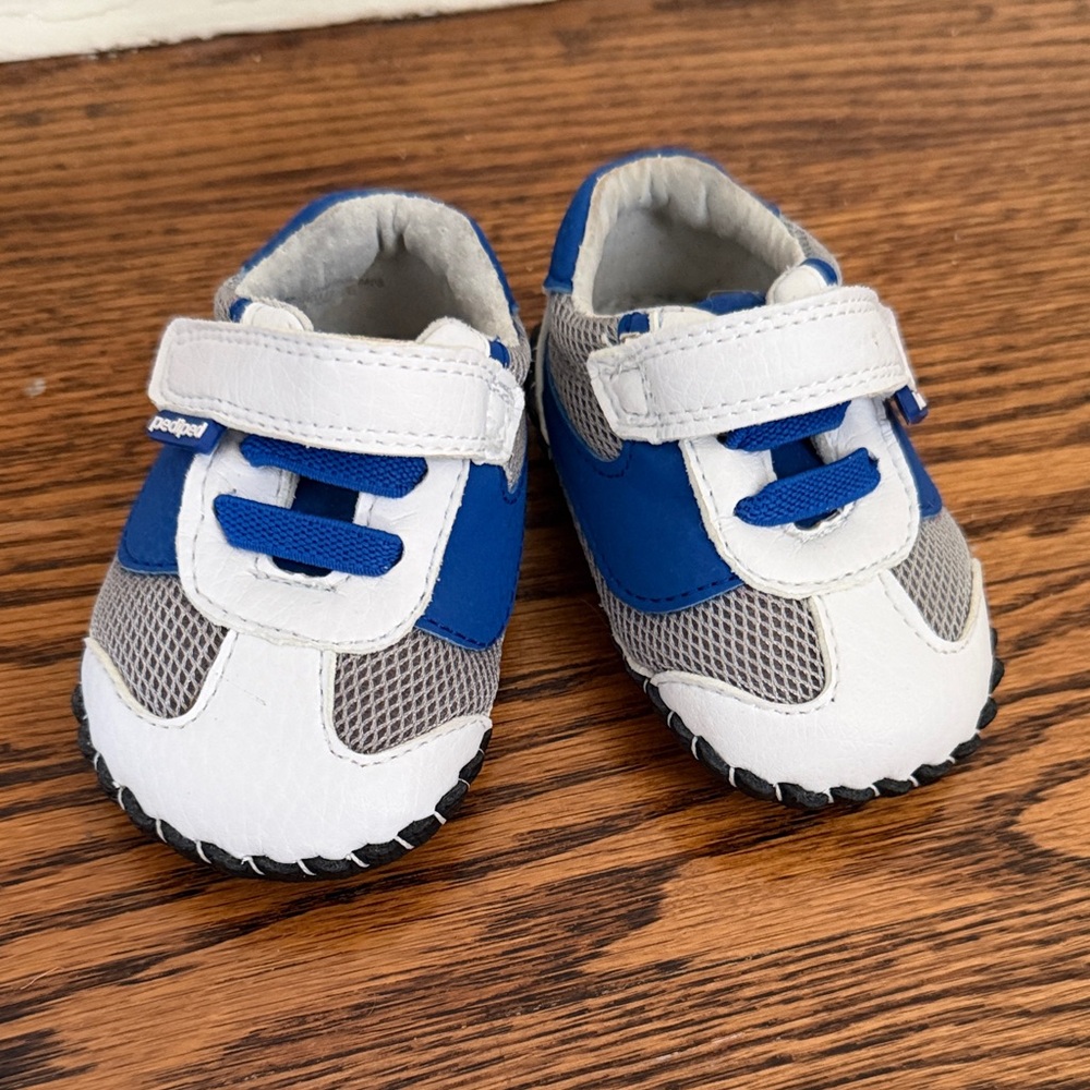 pediped Blue and White Baby Walker Shoes